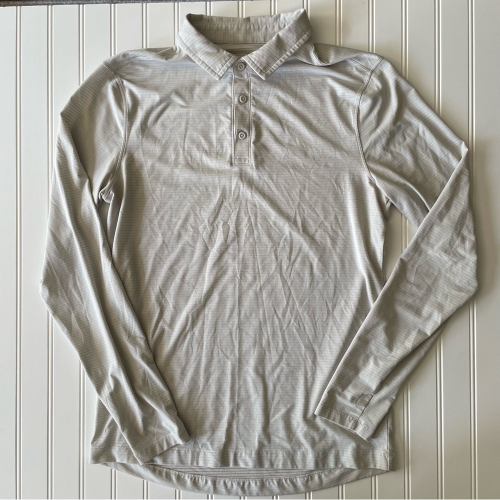 lululemon Evolution Long Sleeve Polo Shirt - White/Gray Stripe - XS
